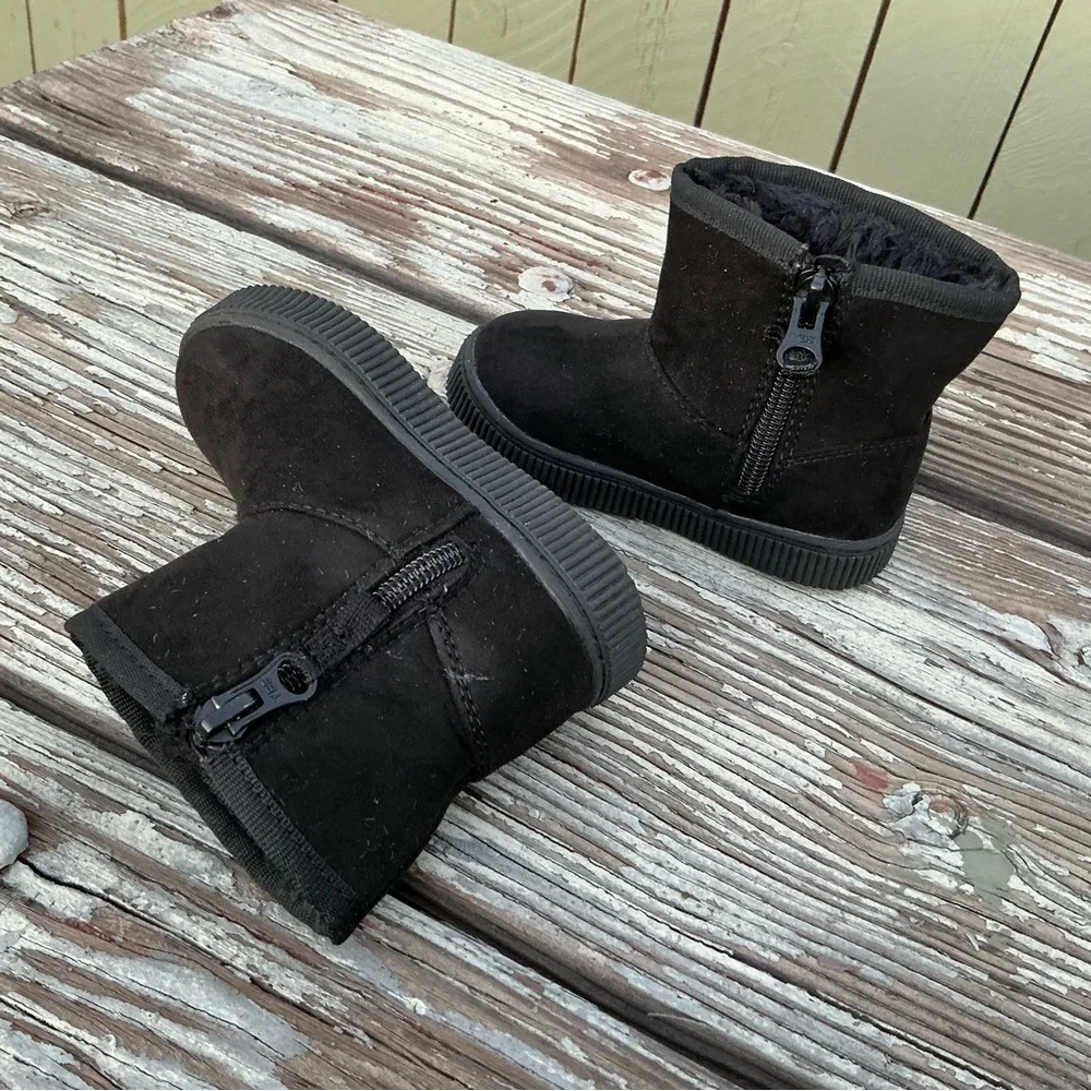 Kids Black Suede Ankle Winter Boots